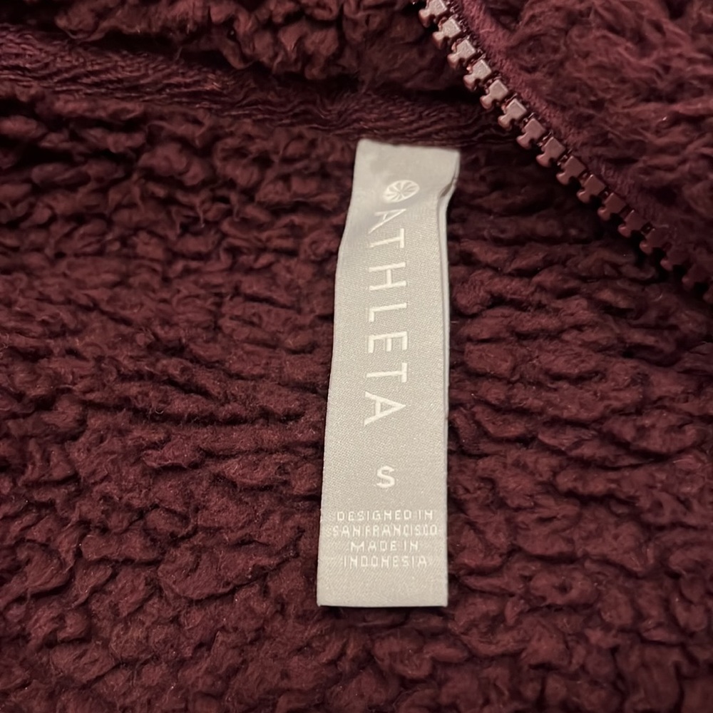 Athleta Talus Deep Burgundy Half Zip Sherpa Pullover Jacket Women Size S - Picture 7 of 9